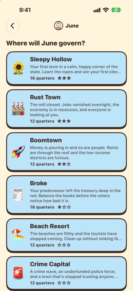 The scenario list, from Sleepy Hollow to The Comeback